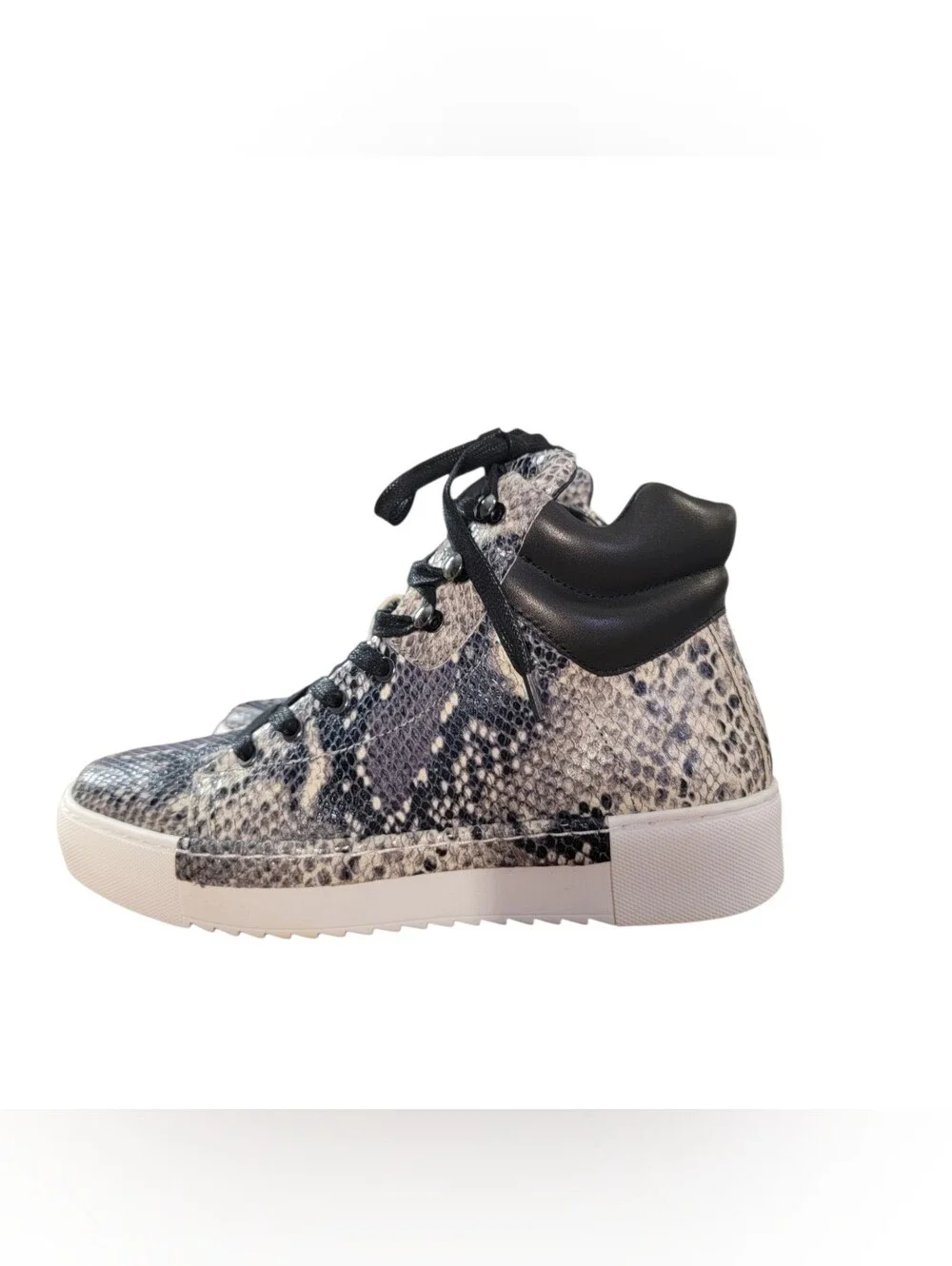 CECELIA NEW YORK Snake-Print Embossed Leath High-Top Sneakers in Black and White
